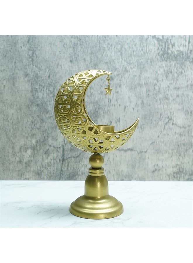 Eid Moon Candle Holder, Ramadan Hollowed Decoration Light Atmosphere Modeling Decor for Eid and al Adha Celebration, Home Table Party Ramadan Tabletop Lighting Decoration (Gold) - Image 2